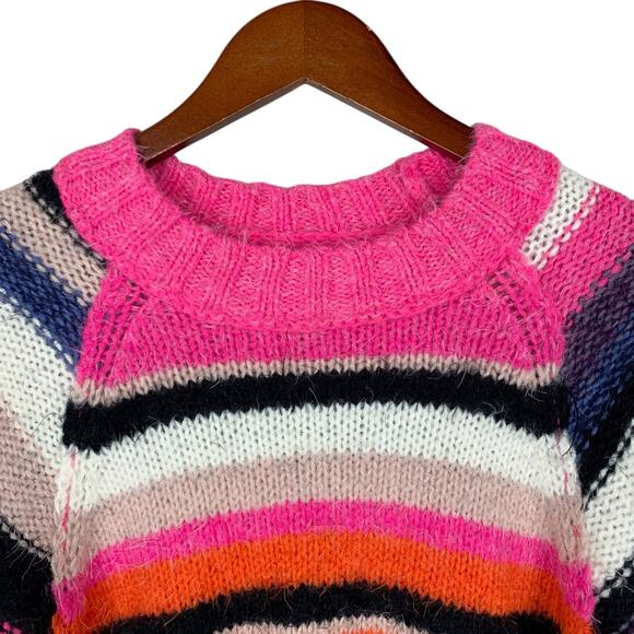 Free People Snowbird Sweater Pink Stripe Boxy Fuzzy Knit Women's XS - Picture 3 of 11